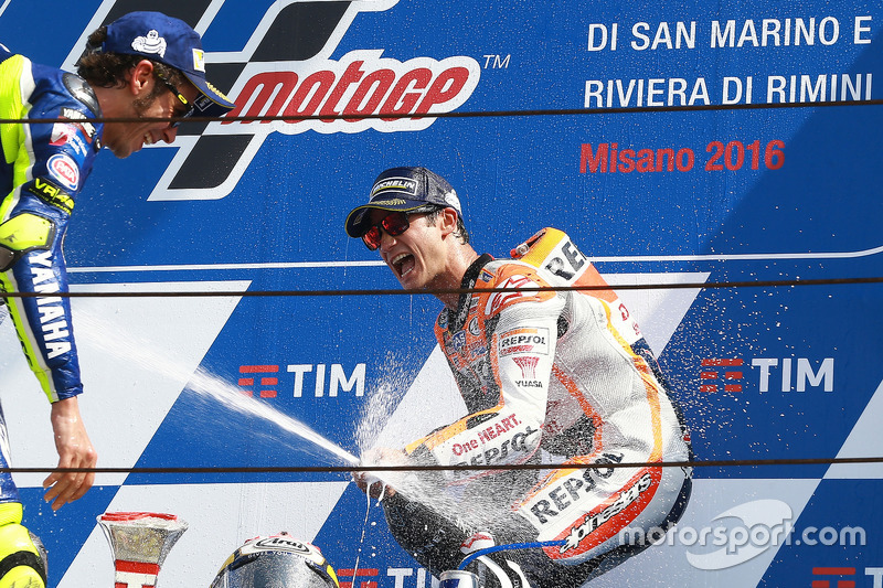 Race winner Dani Pedrosa, Repsol Honda Team, second place Valentino Rossi, Yamaha Factory Racing