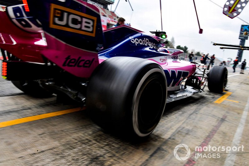 Sergio Perez, Racing Point RP19, exits his pit area
