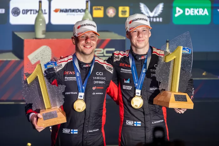 Podium: Winners Kalle Rovanperä, Jonne Halttunen, Toyota Gazoo Racing WRT Toyota GR Yaris Rally1