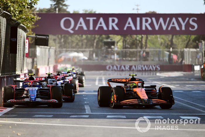 Lando Norris, McLaren MCL38, Yuki Tsunoda, RB F1 Team VCARB 01, Nico Hulkenberg, Haas VF-24.