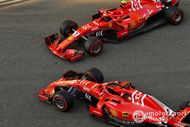 Ferrari SF71H of Sebastian Vettel, Ferrari and Kimi Raikkonen, Ferrari