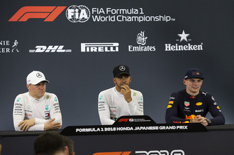 Valtteri Bottas, Mercedes AMG F1, Lewis Hamilton, Mercedes AMG F1 and Max Verstappen, Red Bull Racing in Press Conference