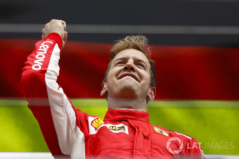 Sebastian Vettel, Ferrari, 1st position, on the podium