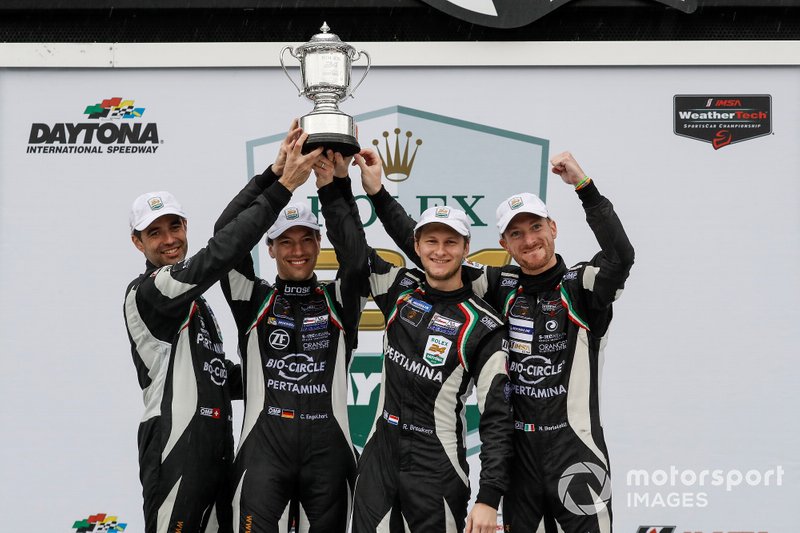 #11 GRT Grasser Racing Team Lamborghini Huracan GT3, GTD: Mirko Bortolotti, Christian Engelhart, Rik Breukers, Rolf Ineichen, podium