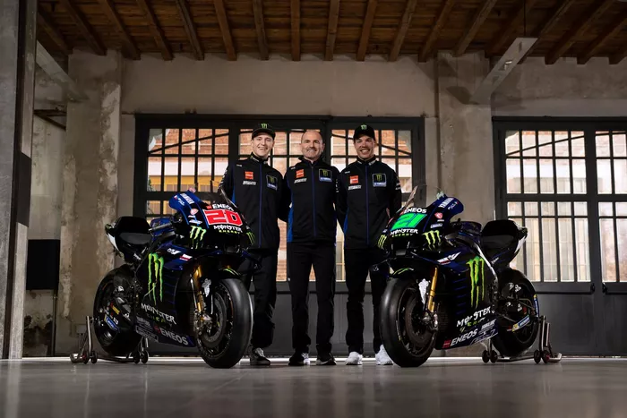 Fabio Quartararo, Yamaha Factory Racing, Franco Morbidelli, Yamaha Factory Racing, Massimo Meregalli, direttore del team Yamaha Factory Racing
