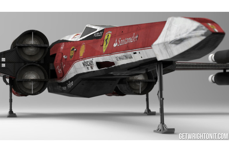 X-Wing de Star Wars avec une livrée Ferrari