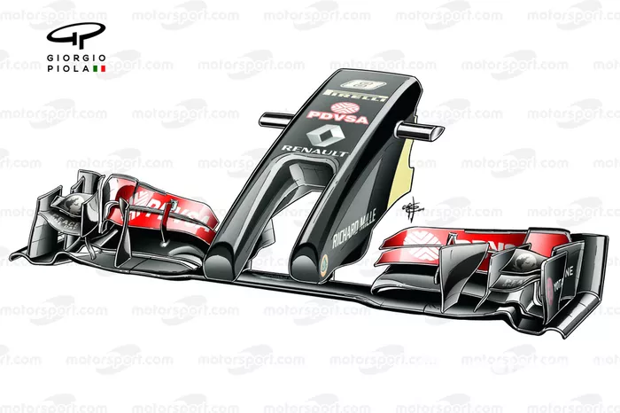 Lotus E22 neus met dubbele slagtand