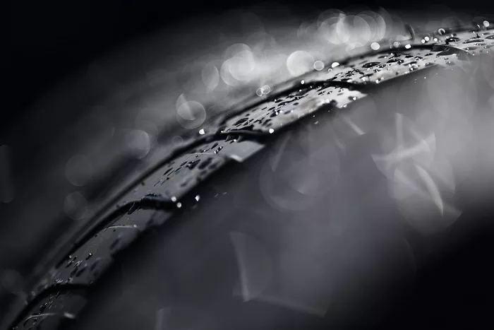 Rain drops on a Pirelli tyre