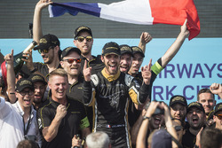 Jean-Eric Vergne, Techeetah, celebrates with his team on the podium