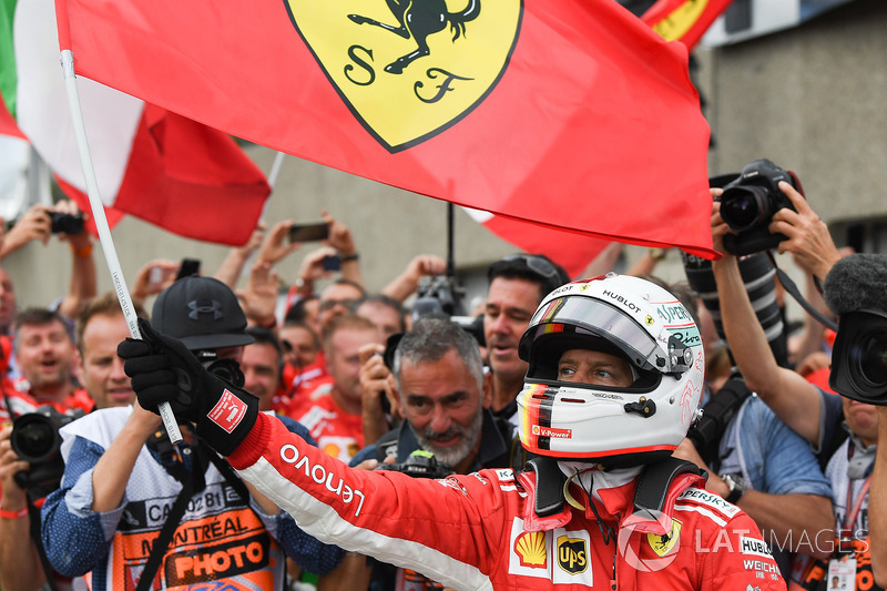 Race winner Sebastian Vettel, Ferrari celebrates in parc ferme