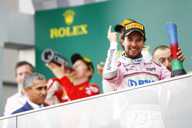 Tercero, Sergio Perez, Force India, celebra
