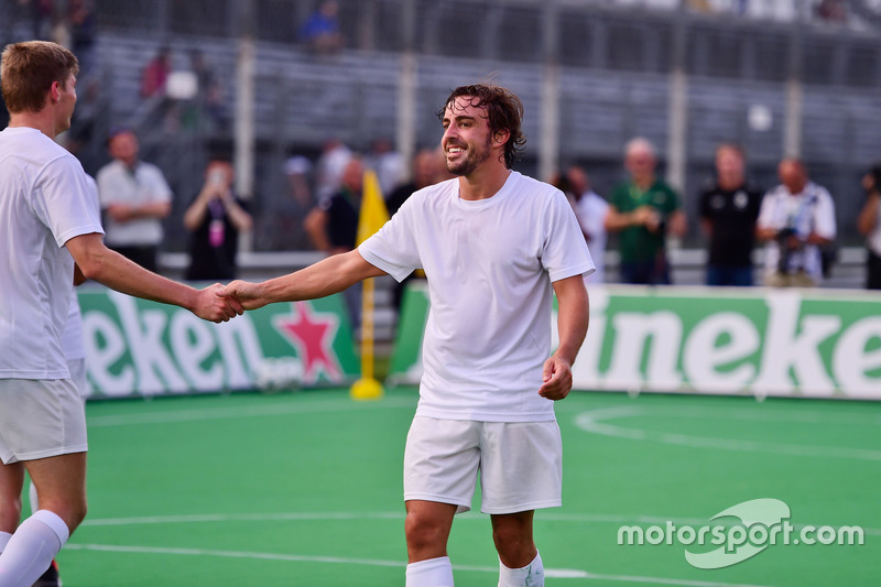 (L to R): Max Verstappen, Red Bull Racing and Fernando Alonso, McLaren at the charity 5-a-side footb