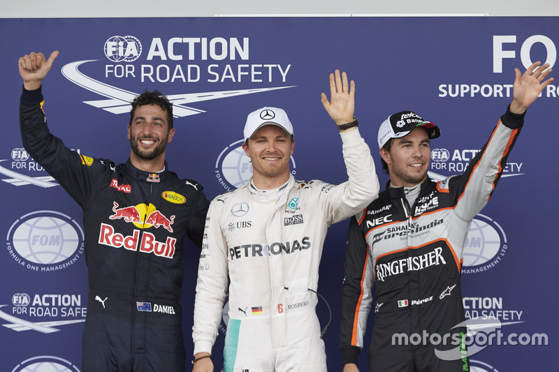 Polesitter Nico Rosberg, 2. Sergio Perez (Startplatzstrafe), 3. Daniel Ricciardo