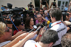 Toto Wolff, Mercedes GP Executive Director with the media