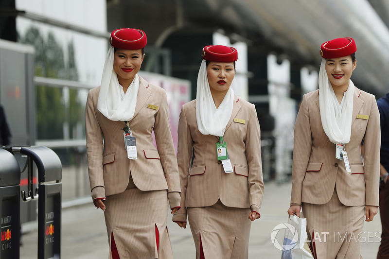 Emirates stewardesses in the paddock