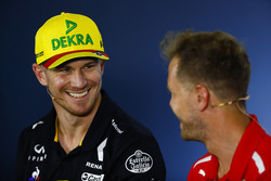 Nico Hulkenberg, Renault Sport F1 Team, and Sebastian Vettel, Ferrari, in the Press conference