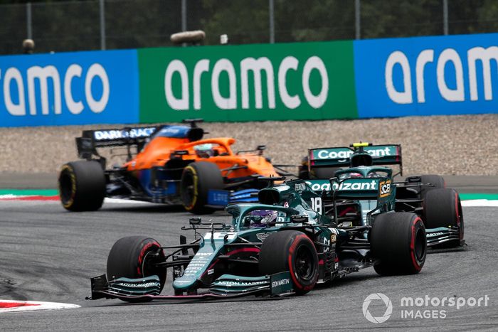 Lance Stroll, Aston Martin AMR21, Sebastian Vettel, Aston Martin AMR21, Daniel Ricciardo, McLaren MCL35M