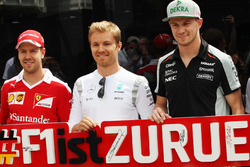 Себастьян Феттель, Ferrari; Нико Росберг, Mercedes AMG F1 и Нико Хюлькенберг, Sahara Force India F1