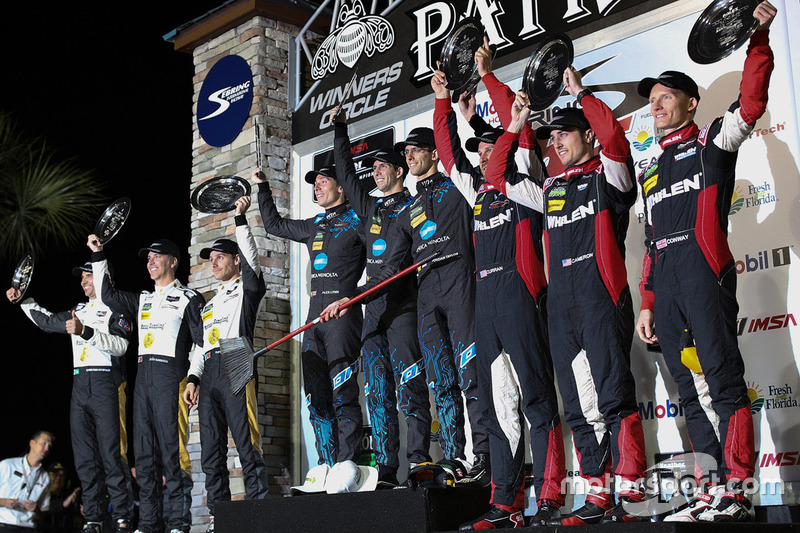 Podium: winners Ricky Taylor, Jordan Taylor, Alex Lynn, Wayne Taylor Racing, second place Joao Barbo