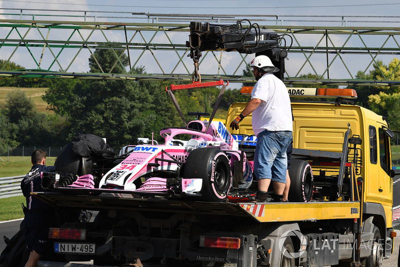 The car of Nikita Mazepin, Force India VJM11 is recovered