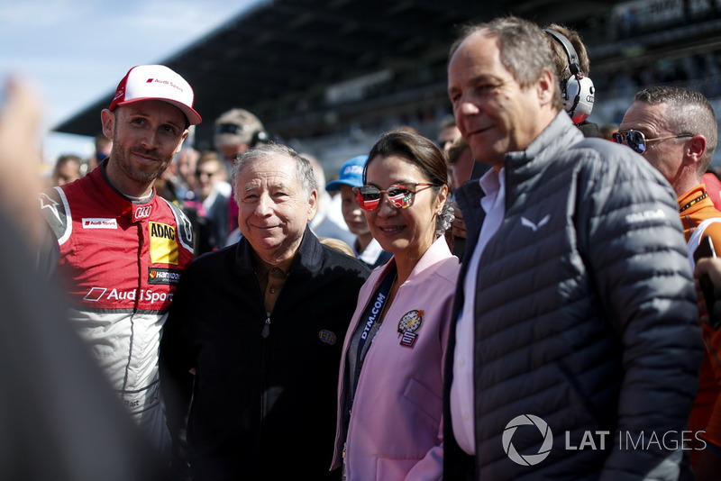 René Rast, Audi Sport Team Rosberg, Jean Todt, FIA President with wife Michelle Yeoh and Gerhard Berger, ITR Chairman