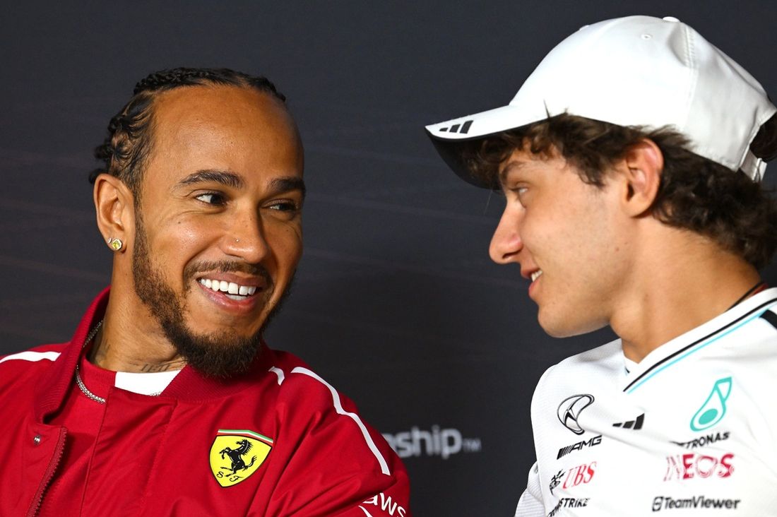 Lewis Hamilton, Ferrari, Andrea Kimi Antonelli, Mercedes na konferencji prasowej