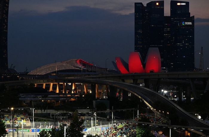 A view of the city at dusk 