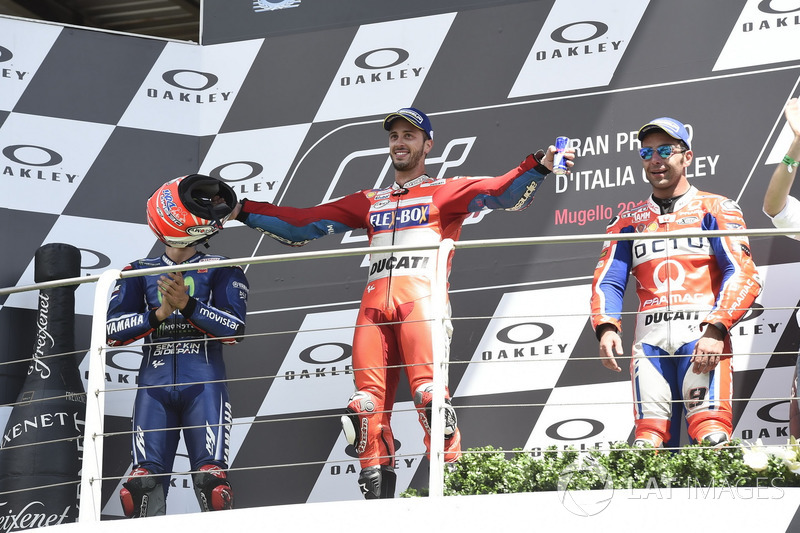 Podium: Maverick Viñales, Yamaha Factory Racing, Andrea Dovizioso, Ducati Team, Danilo Petrucci, Pra