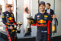 Max Verstappen, Red Bull, second place, Third place Daniel Ricciardo, Red Bull Racing, with their tr