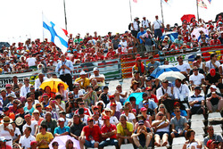 Finnish flag and fans in the grandstand