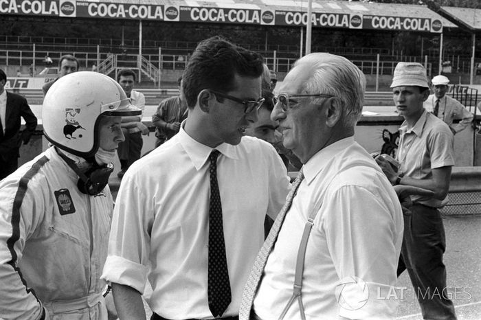 Chris Amon, 312 Ferrari, Mauro Forghieri Ingeniero, fundador de Ferrari y propietario Enzo Ferrari