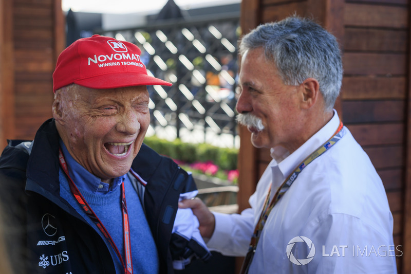 Niki Lauda, Mercedes AMG F1 Non-Executive Chairman and Chase Carey, Chief Executive Officer and Exec