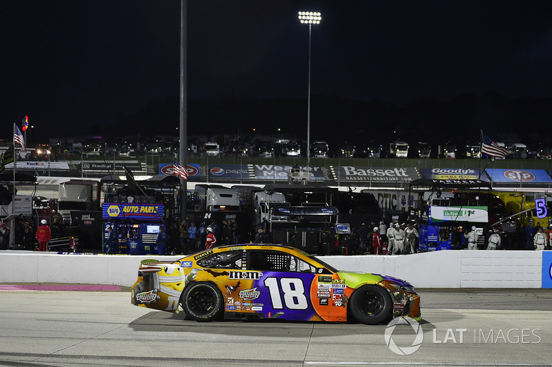 Kyle Busch, Joe Gibbs Racing Toyota waits to enter victory lane after the win