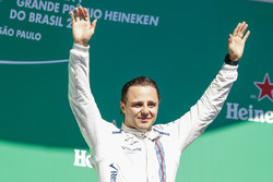 Felipe Massa, Williams, on the podium celebrating his final home grand prix