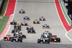 Lewis Hamilton, Mercedes AMG F1 W07 Hybrid (Right) leads team mate Nico Rosberg, Mercedes AMG F1 W07 Hybrid at the start of the race