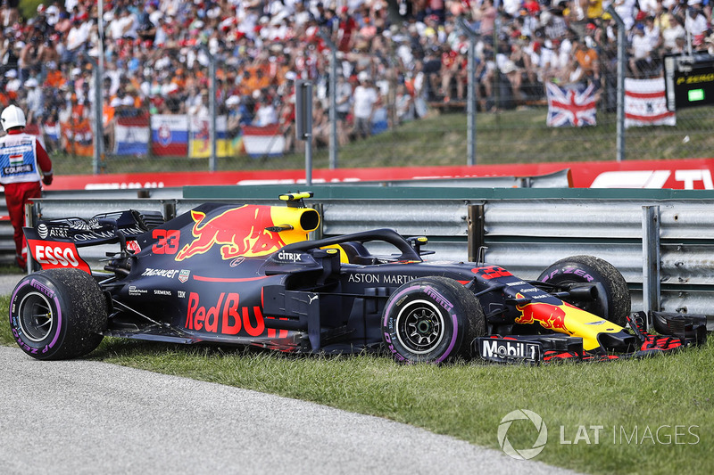 The car of Race retiree Max Verstappen, Red Bull Racing