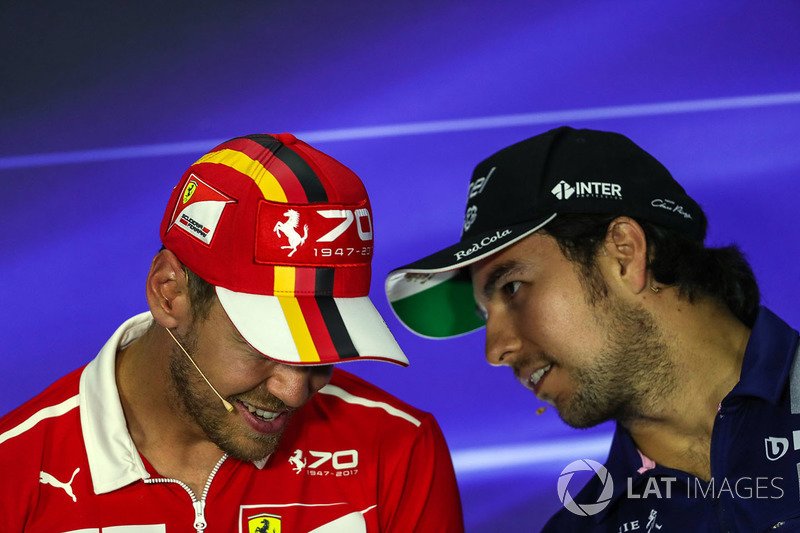 Sebastian Vettel, Ferrari and Sergio Perez, Sahara Force India in the Press Conference