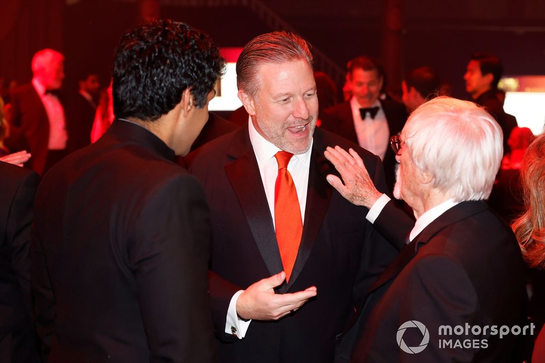Zak Brown, CEO, McLaren Racing, Bernie Ecclestone, Karun Chandhok