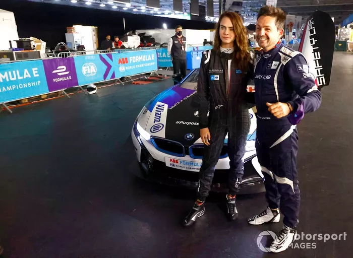 Model, Actress Cara Delevigne with Safety car driver Bruno Correa