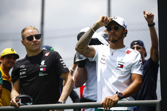 Lewis Hamilton, Mercedes AMG F1, and Valtteri Bottas, Mercedes AMG F1, on the drivers' parade.