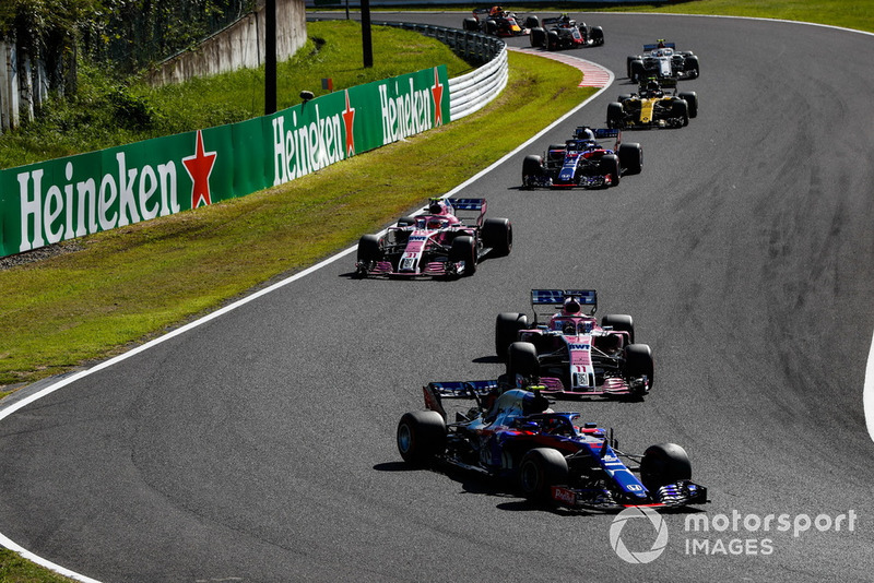 Pierre Gasly, Scuderia Toro Rosso STR13, Sergio Perez, Racing Point Force India VJM11, Esteban Ocon, Racing Point Force India VJM11, Brendon Hartley, Toro Rosso STR13, Carlos Sainz Jr., Renault Sport F1 Team R.S. 18