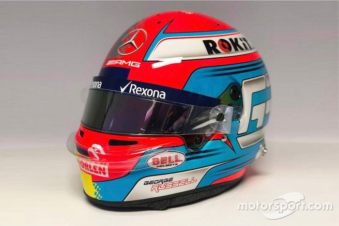 El casco de George Russell, Williams FW42, para el GP de China