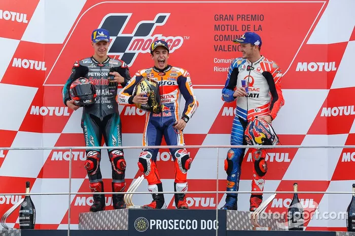 Podio: 1º Marc Márquez, 2º Fabio Quartararo, 3º Jack Miller
