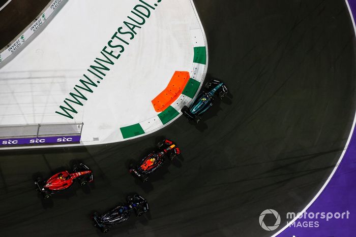 Fernando Alonso, Aston Martin AMR23, Sergio Pérez, Red Bull Racing RB19, George Russell, Mercedes F1 W14, Carlos Sainz, Ferrari SF-23