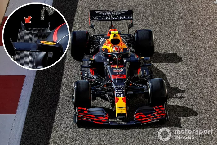 Detalle del piso del Red Bull Racing RB16 en Abu Dhabi