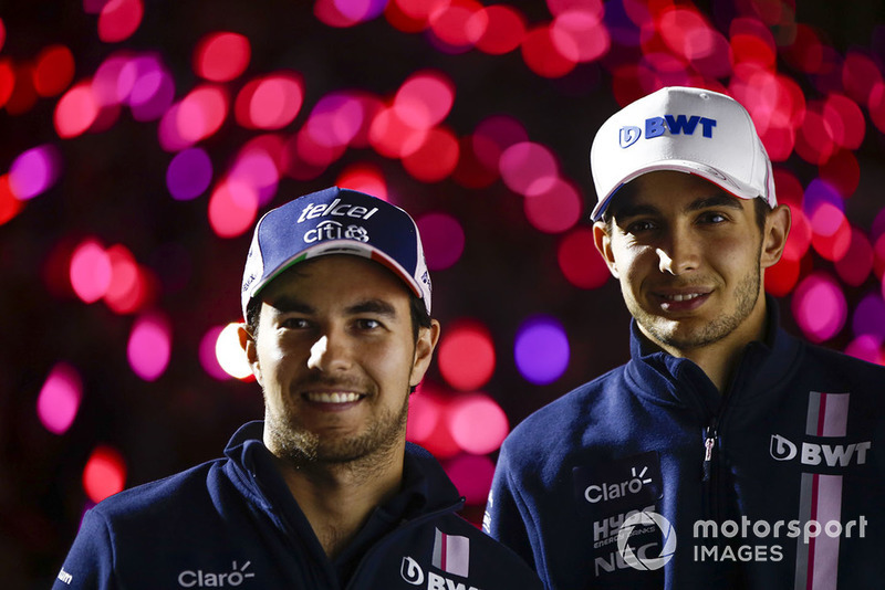 Sergio Perez, Racing Point Force India, and Esteban Ocon, Racing Point Force India