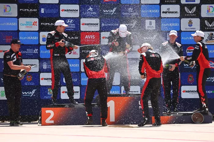 Podium: Winner Kalle Rovanperä, Jonne Halttunen, Toyota Gazoo Racing WRT Toyota GR Yaris Rally1, second place Sébastien Ogier, Vincent Landais, Toyota Gazoo Racing WRT Toyota GR Yaris Rally1, third place Elfyn Evans, Scott Martin, Toyota Gazoo Racing WRT 