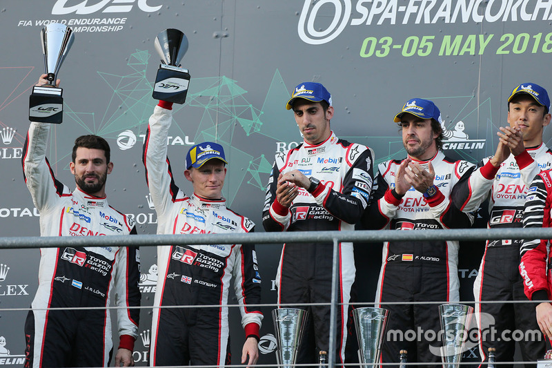 Podium: second place #7 Toyota Gazoo Racing Toyota TS050: Mike Conway, Jose Maria Lopez