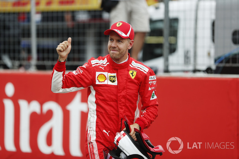 Sebastian Vettel, Ferrari, celebrates his pole position