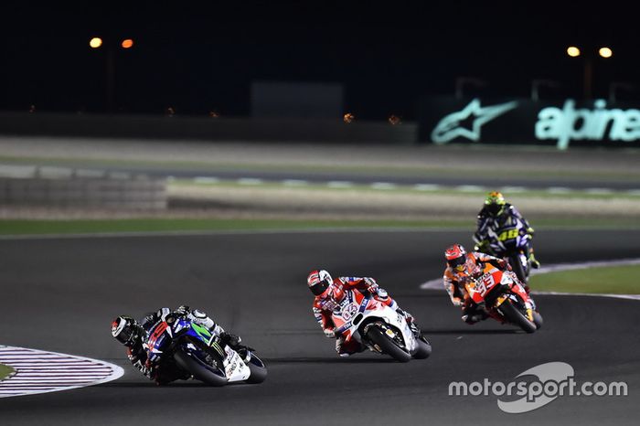 Jorge Lorenzo, Movistar Yamaha MotoGP, Yamaha; Andrea Dovizioso, Ducati Team, Ducati y Marc Márquez, Repsol Honda Team, Honda